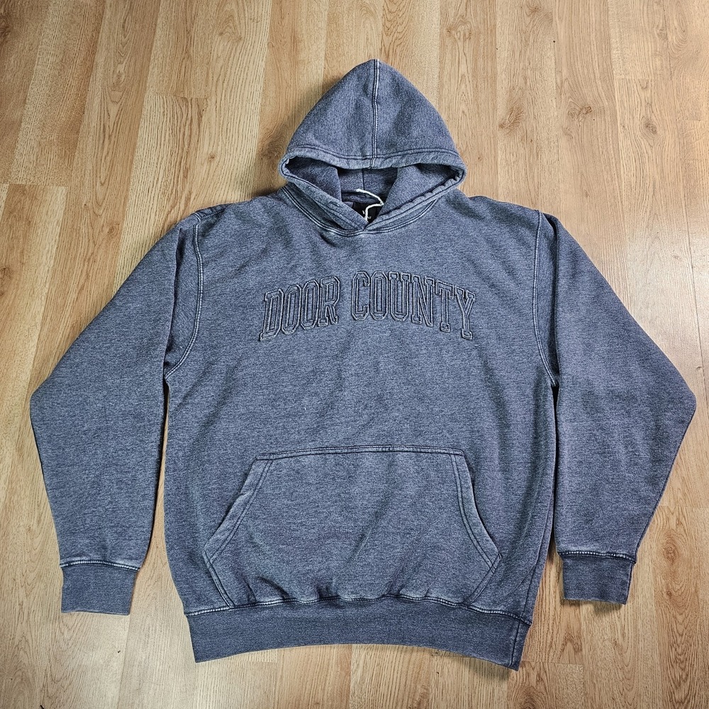 Vtg Door County Hoodie Mens Large Blue Embroided Sweatshirt Wisconsin Y2k Valini